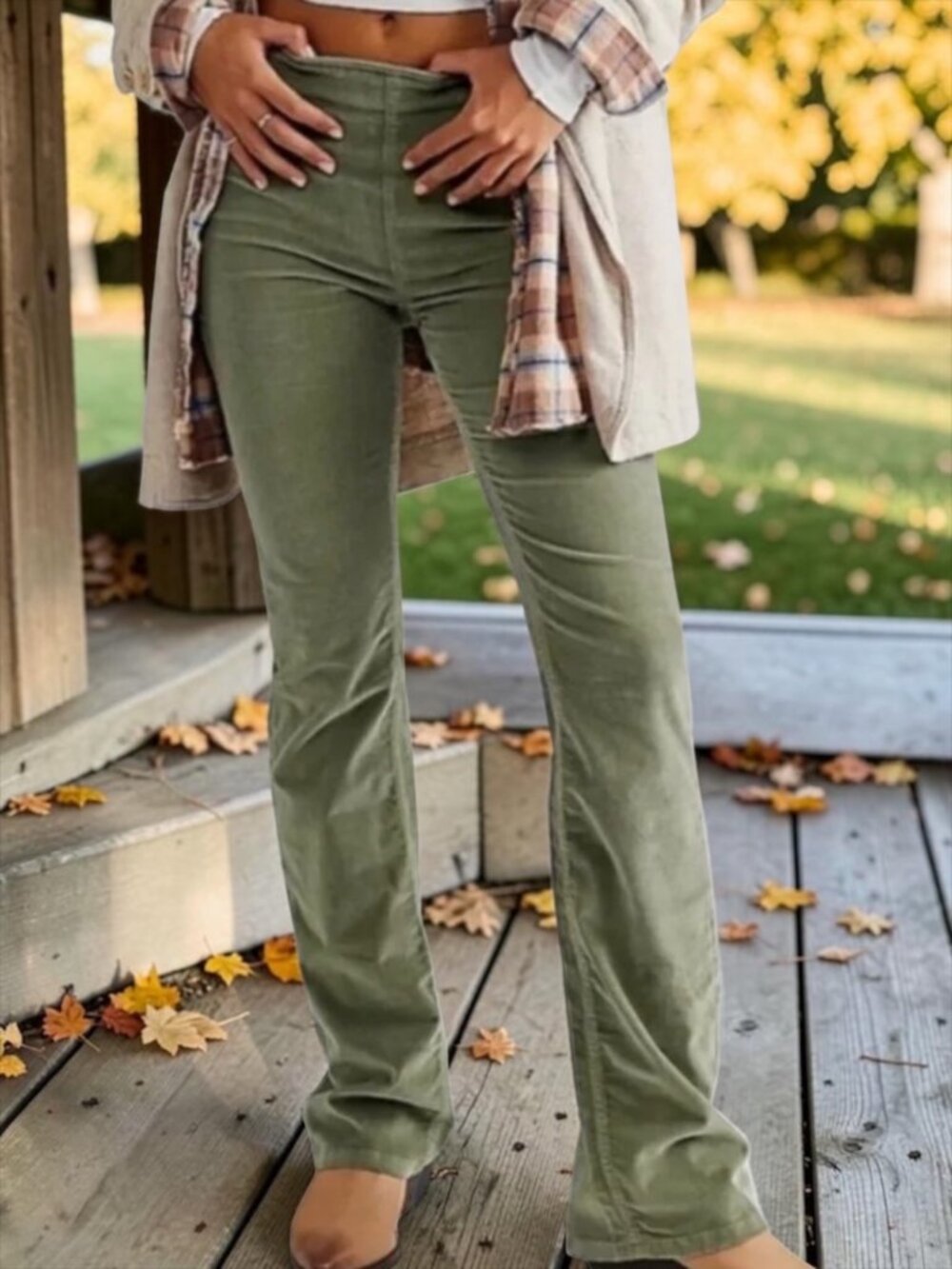 Free People We The Free Jenny High Rise Cord Slim Flare Jeans 29 Sage